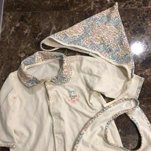 Les Enphants floral bodysuit hat bib outfit 9M